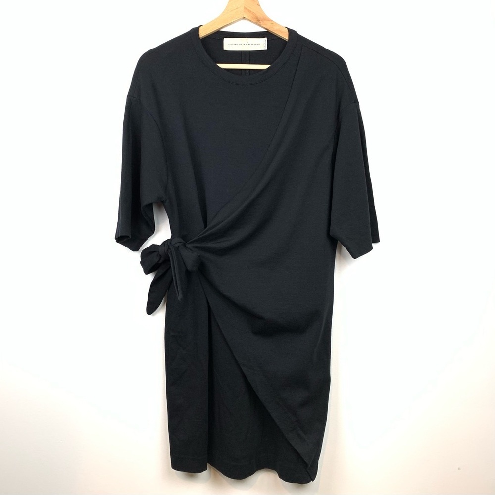 Victoria Victoria Beckham Dress Black Jersey Faux Wrap Tie Front Sz Medium VVB